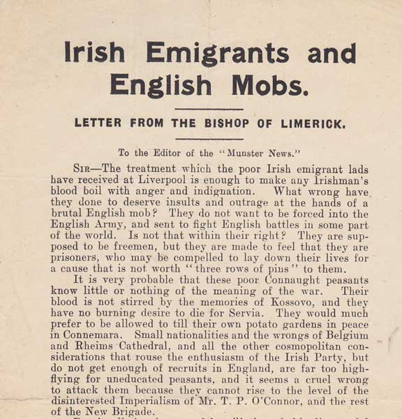 1915-20. Printed letters and addresses from bishops, including Limerick, Cashel, Galway, etc.,and related protests on treatment of prisoners and the threat of conscription at Whyte's Auctions