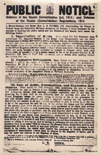 1916 (5 February) Public Notice. Defence of the Realm Regulations concerning importation of Arms, Explosive Substances and sale of Arms, Ammunition and Explosive Substances at Whyte's Auctions