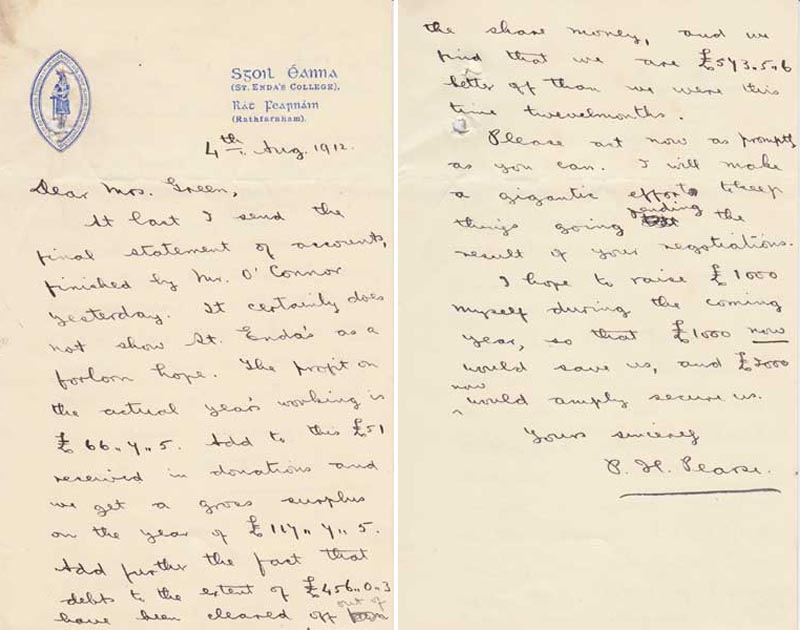 1912 (May-August) Sgoil Eanna (St. Enda's College). A valuable and interesting correspondence including five letters by Pdraig Pearse at Whyte's Auctions