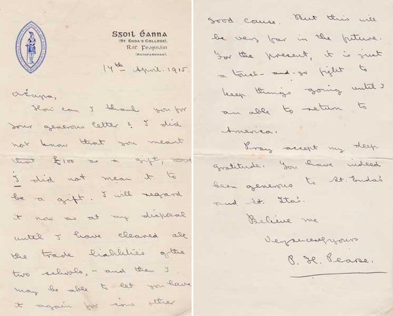 1915 (14 April). Pdraig Pearse letter to Mrs Louise Gavan Duffy. at Whyte's Auctions