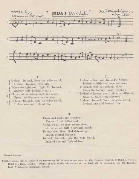 1916. Eamon Ceannt Ireland Over All, an anthem to the air of Deutschland uber Alles at Whyte's Auctions