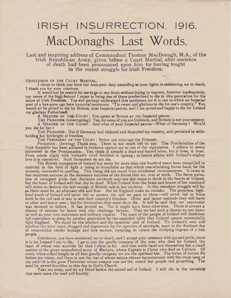 1916 Irish Insurrection. MacDonagh's Last Words. Pamphlet at Whyte's Auctions