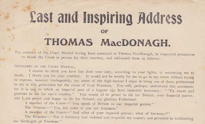 1916-18. Last and Inspiring Address of Thomas MacDonagh, Irish War News No. 1 (reprint of 1916), An t-Oglac vol.1, and Irish Republican Prisoners' Dependents fund-A further Appeal. at Whyte's Auctions