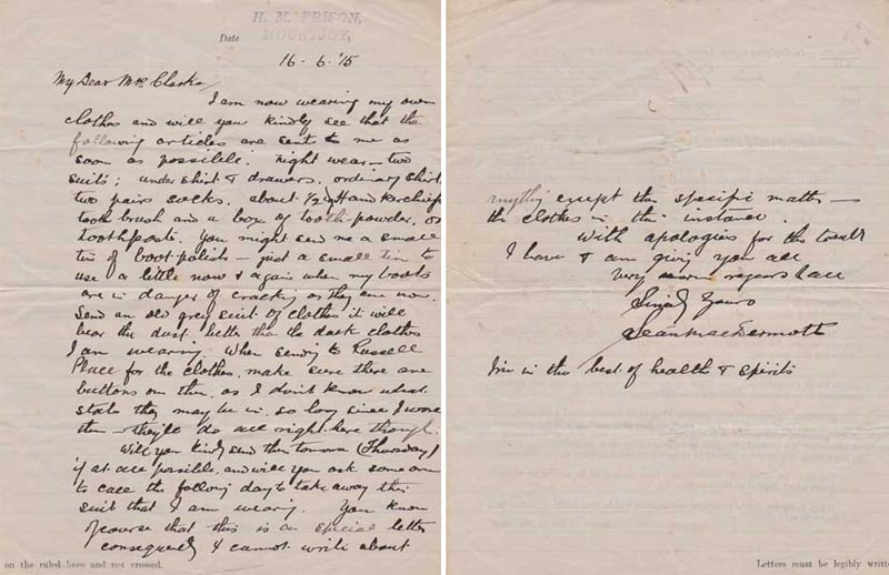 1915(16 June). Sen MacDermott letter from Mountjoy Prison, Dublin to Mrs Tom Clarke at Whyte's Auctions