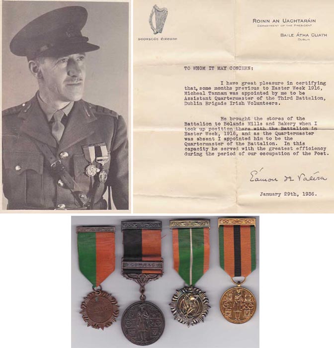 1916 Rising Service Medal, 1919-21 War of Independence Service Medal with Comrac bar, 1966 50th Anniversary of the Rising Medal and 1971 50 Anniversary of the War of Independence Medal all to Captain ... at Whyte's Auctions