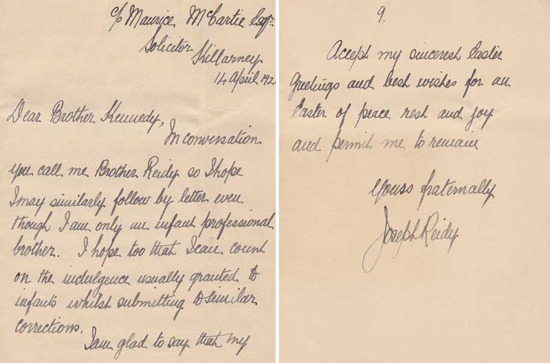 1922 (14-22 April 1922) series of letters from Joseph Reidy to Hugh Kennedy, Attorney General to the Provisional Government, on the Civil War in Killarney at Whyte's Auctions