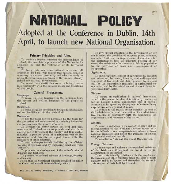 1926. Fianna Fail "National Policy" poster bill at Whyte's Auctions