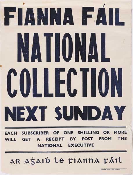 1930's Fianna Fail poster: "National Collection Next Sunday. Ar Aghaidh le Fiann Fail". at Whyte's Auctions