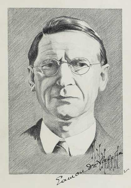 Circa 1950. Eamon de Valera signature on a portrait by M.H. Herrin at Whyte's Auctions