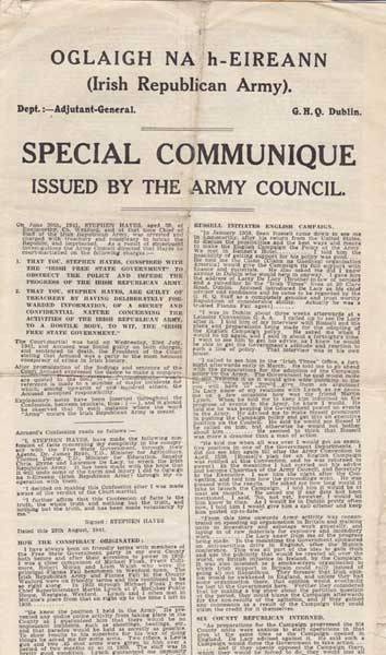 1941. I.R.A Special Communiqu issued by the Army Council Adjutant General at Whyte's Auctions