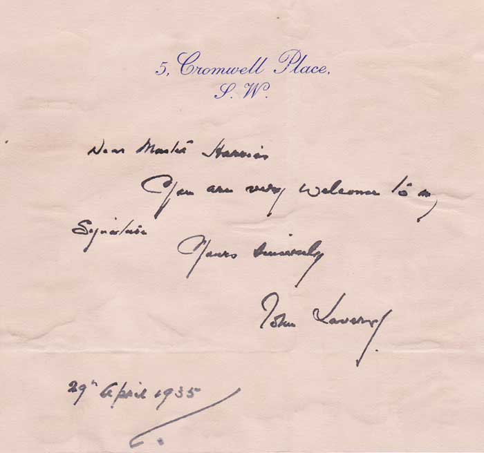 1935 (29 April) Sir John Lavery autograph note at Whyte's Auctions