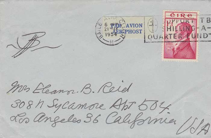 1946-1955. Jack B. Yeats signed monogram on envelope posted to America at Whyte's Auctions