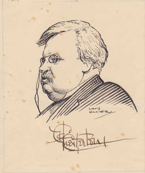 G.K. Chesterton signature on Louis Ollier caricature at Whyte's Auctions