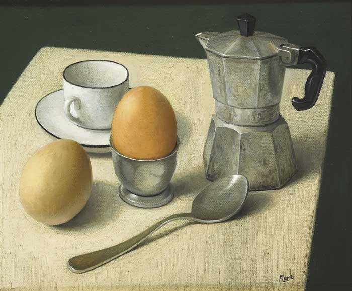 STILL LIFE WITH COFFEE AND EGGS by Stuart Morle (b.1960) at Whyte's Auctions