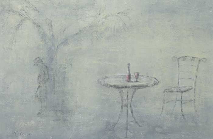TABLE WITH WINE, SOLITARY FIGURE BY TREE by Tom Carr HRHA HRUA ARWS (1909-1999) at Whyte's Auctions
