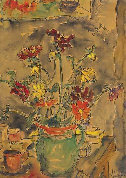 STILL LIFE WITH FLOWERS AND TEA CUP by Kenneth Hall (1913-1946) at Whyte's Auctions