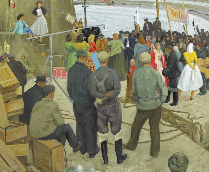 FISHERMEN AND FILMSTARS AT LOUGHSHINNEY by Patrick Leonard sold for �9,000 at Whyte's Auctions
