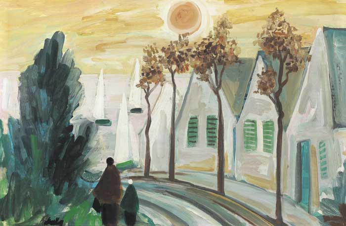 CONTINENTAL VILLAGE WITH YACHTS AT SUNSET by Markey Robinson (1918-1999) at Whyte's Auctions