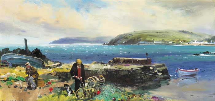 MENDING THE LOBSTER POTS by Kenneth Webb RWA FRSA RUA (b.1927) at Whyte's Auctions