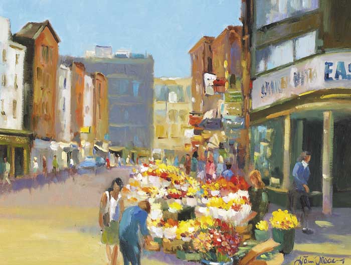 FLOWER SELLERS, GRAFTON STREET, DUBLIN by Liam Treacy (1934-2004) at Whyte's Auctions