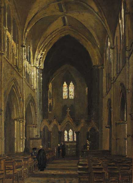 INTERIOR OF CHRISTCHURCH CATHEDRAL, DUBLIN, 1911 by Letitia Marion Hamilton RHA (1878-1964) at Whyte's Auctions