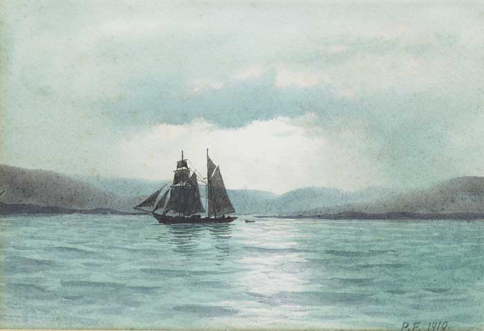 SCHOONER IN BAY, 1910 by William Percy French (1854-1920) at Whyte's Auctions