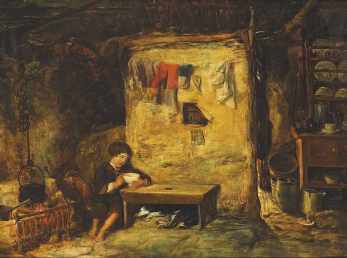 COTTAGE INTERIOR WITH CHILD EATING by Erskine Nicol ARA RSA (1825-1904) at Whyte's Auctions