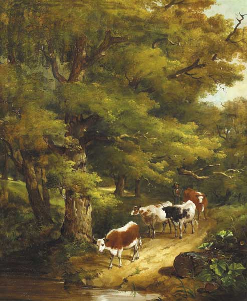 DRIVING THE CATTLE TO WATER, 1845 by Isaac Henzell (English, 1823-1875) at Whyte's Auctions