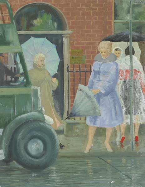 BOARDING THE BUS, DUBLIN by Patrick Leonard HRHA (1918-2005) at Whyte's Auctions