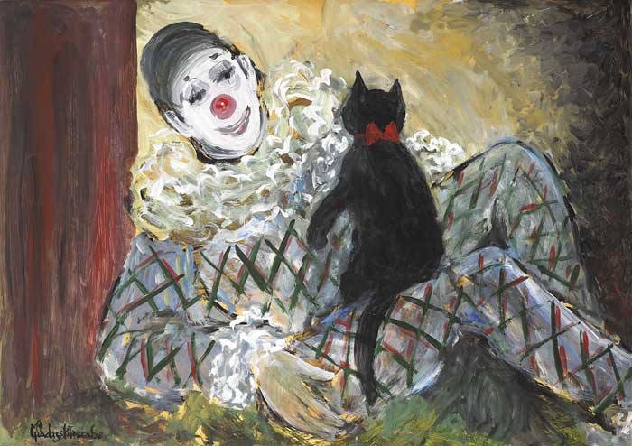 CLOWN WITH HIS CAT by Gladys Maccabe MBE HRUA ROI FRSA (1918-2018) MBE HRUA ROI FRSA (1918-2018) at Whyte's Auctions