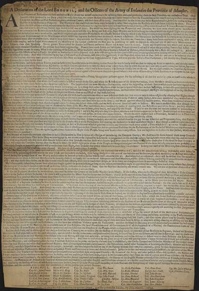 1659. Cromwellian Suppression and Plantation of Ireland. A Declaration of the Lord Broghill and The officers of The Army of Ireland in the Province of Munster at Whyte's Auctions