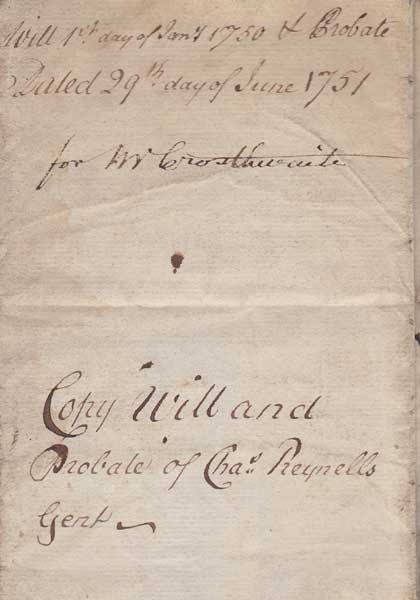 1751 Copy Will of Charles Reynolds of Monart, Co. Wexford" at Whyte's Auctions