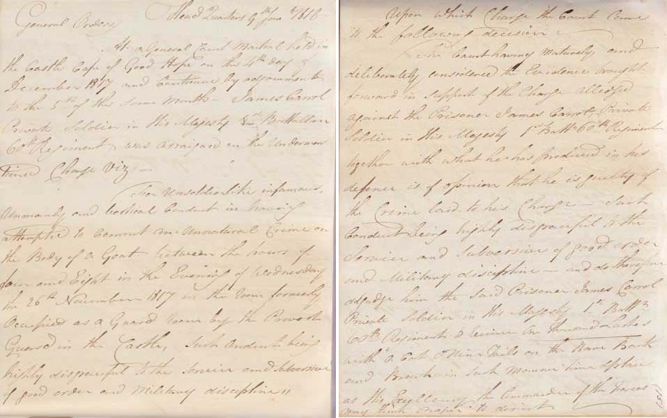 1816-1817. General Garrison Orders to The 60th, 72nd and 73rd Regiments at the Cape of Good Hope" at Whyte's Auctions