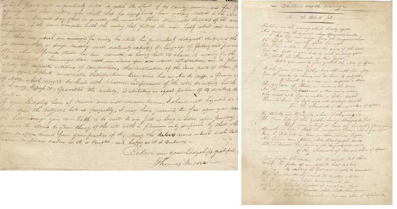Thomas Moore (1779 - 1852) AN OUTSTANDING RECENT DISCOVERY: ORIGINAL MANUSCRIPT LYRICS AND MUSIC at Whyte's Auctions