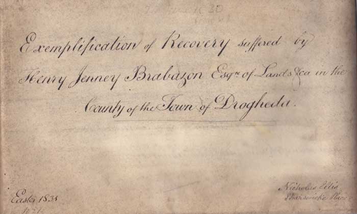 1834. Drogheda, Co. Louth - Document of recovery Suffered by Henry Jenney Brabazon" at Whyte's Auctions