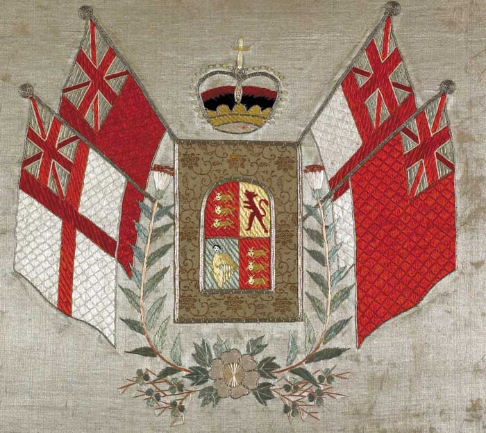 Circa 1850. Embroidered Depiction of Ensign Flags of The Union at Whyte's Auctions