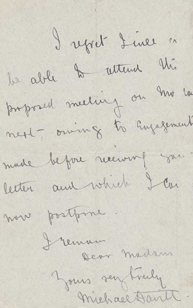 Circa 1890. Michael Davitt (1846-1906) letter at Whyte's Auctions