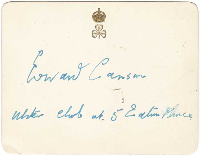 1912 (28 September) Ulster Day, City Hall, signing of The Covenant. A rare set of cards signed by Edward Carson, James Craig, Lord Londonderry, Lord Castlereagh etc." at Whyte's Auctions