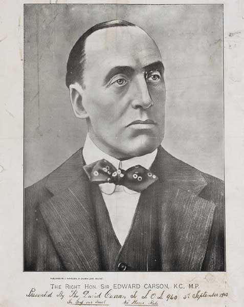 Circa 1912. Poster Portrait of Sir Edward Carson. lithograph by J. Nicolson, Belfast" at Whyte's Auctions