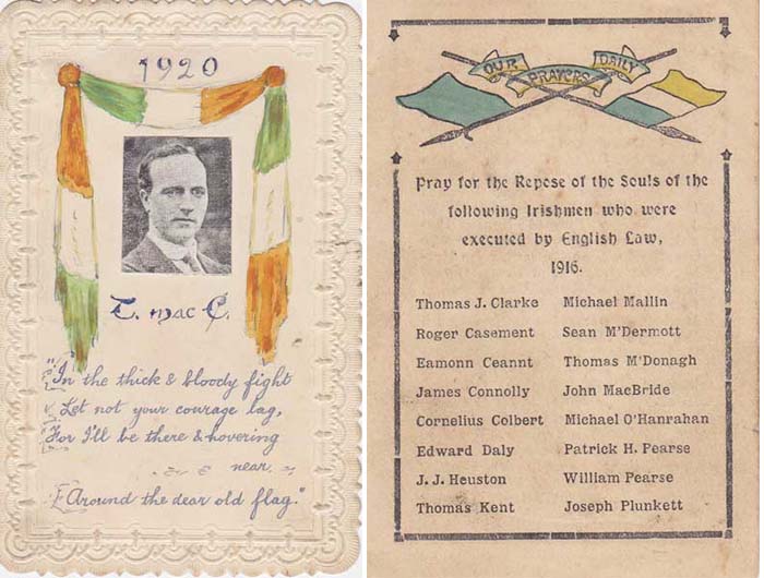 1916 Rising In Memoriam Card, also 1920 Toms Mac Curtin, handmade card" at Whyte's Auctions