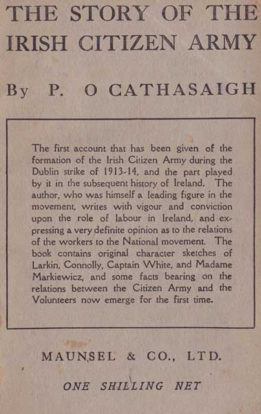 Sen OCasey (P. OCathasaigh) The Story Of The Irish Citizen Army at Whyte's Auctions