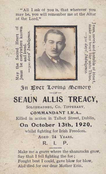 1920 (13 October) Seaun Allis Treacy, Commandant IRA. In Memoriam Card" at Whyte's Auctions