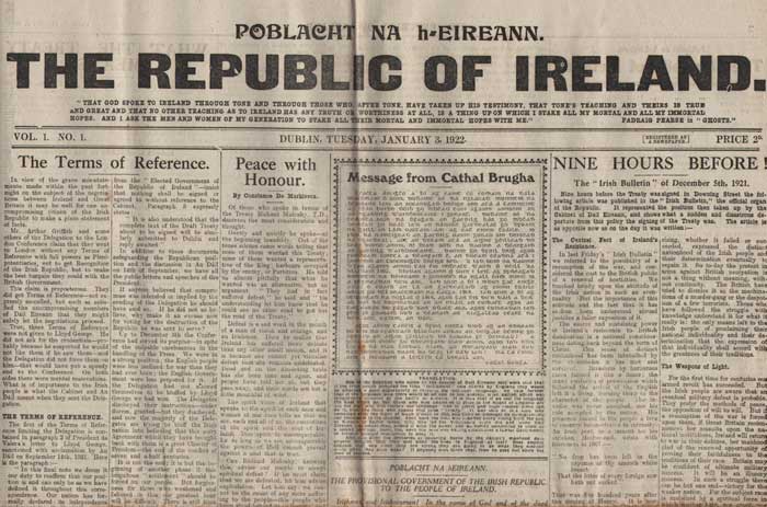 1922 (January) Poblacht na hireann Republic of Ireland. First 3 issues including Eamon de Valeras Proclamation against the Treaty at Whyte's Auctions