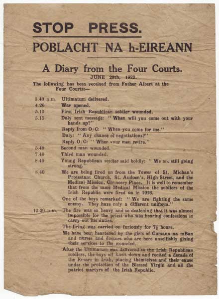 1922 (28 June) STOP PRESS Poblacht Na hireann. A Diary from the Four Courts at Whyte's Auctions