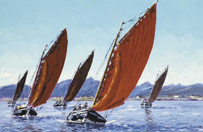 GALWAY HOOKERS RACING AT ROUNDSTONE BAY, COUNTY GALWAY by Ivan Sutton (b.1944) at Whyte's Auctions