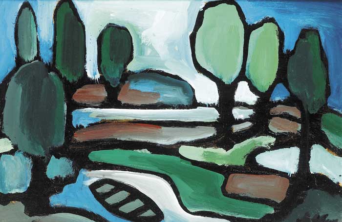 RIVER LANDSCAPE WITH ROWING BOAT by Markey Robinson (1918-1999) at Whyte's Auctions