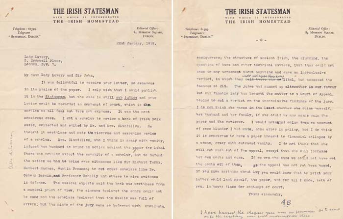 LETTER TO SIR JOHN and LADY LAVERY, 1929 at Whyte's Auctions