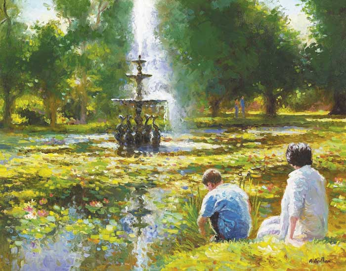 RELAXING BY THE POND, POWERSCOURT, COUNTY WICKLOW by Rick Bentham (b.1950) at Whyte's Auctions