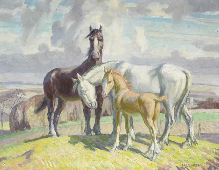 HORSES GRAZING, WEST LEAZE, SWINDON by Harold Dearden sold for 400 at Whyte's Auctions
