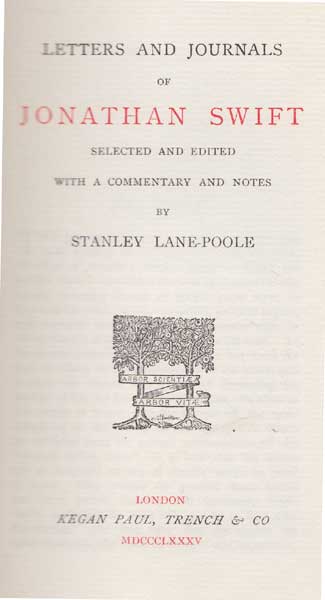 LETTERS AND JOURNALS OF JONATHAN SWIFT by Stanley Lane-Poole  at Whyte's Auctions